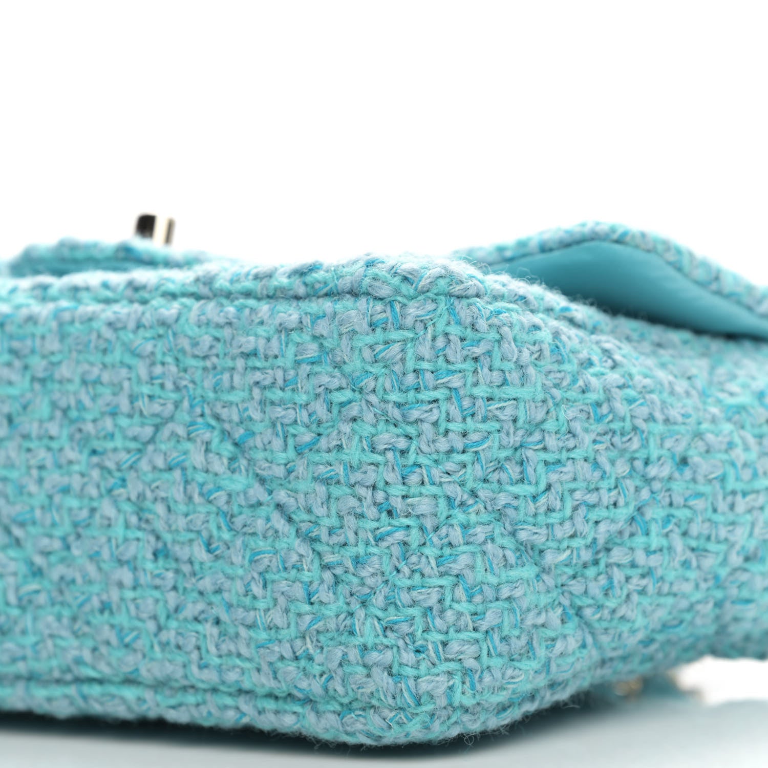 Chanel Wool Tweed Quilted Mini Rectangular Flap Turquoise Light Blue 9 of 10