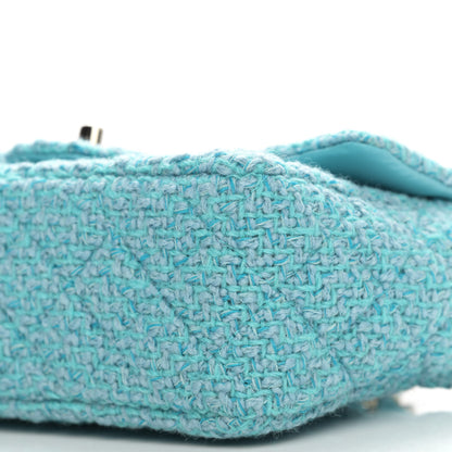 Chanel Wool Tweed Quilted Mini Rectangular Flap Turquoise Light Blue 9 of 10