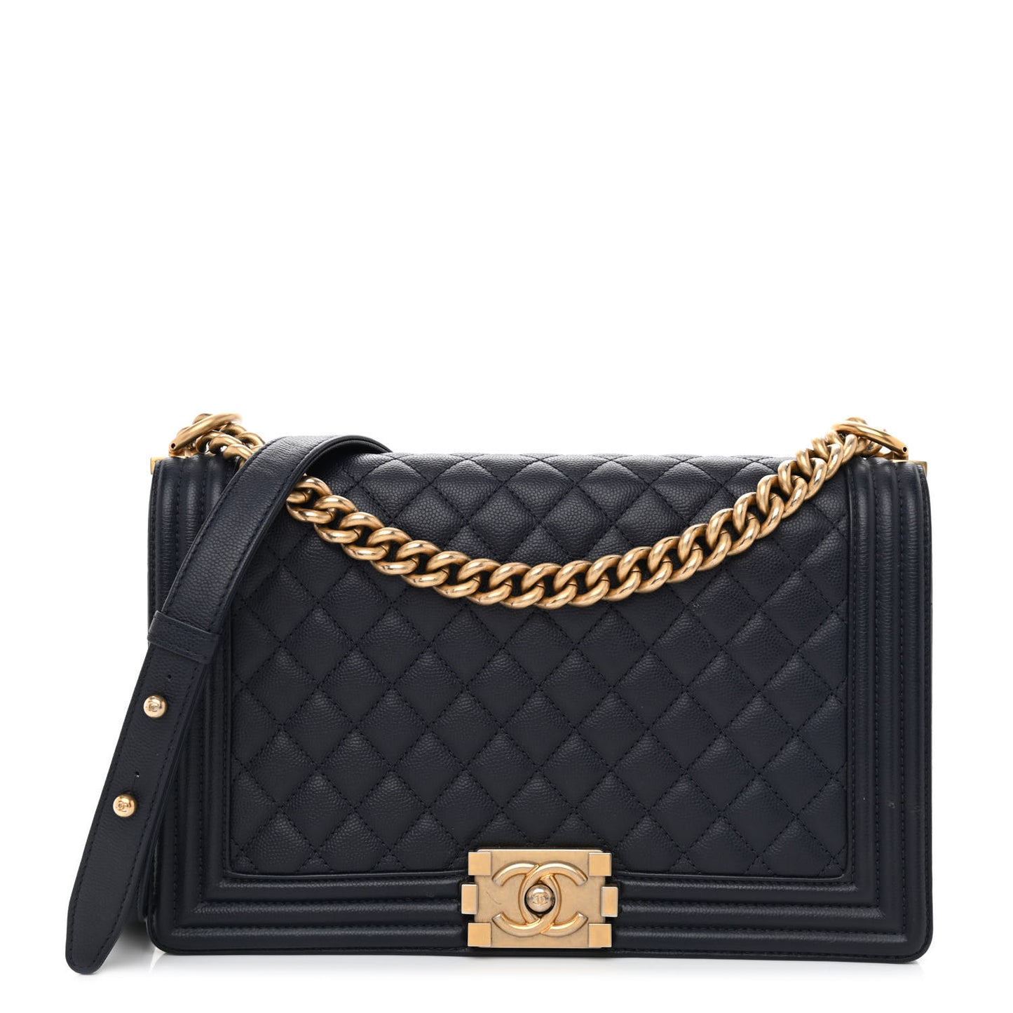 Caviar Quilted New Medium Boy Flap Dark Navy Blue