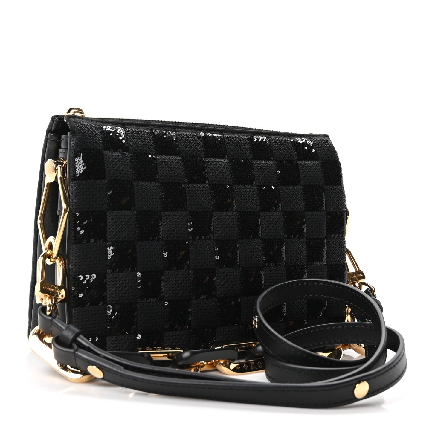 Satin Sequin Embroidered Damier Coussin BB Black