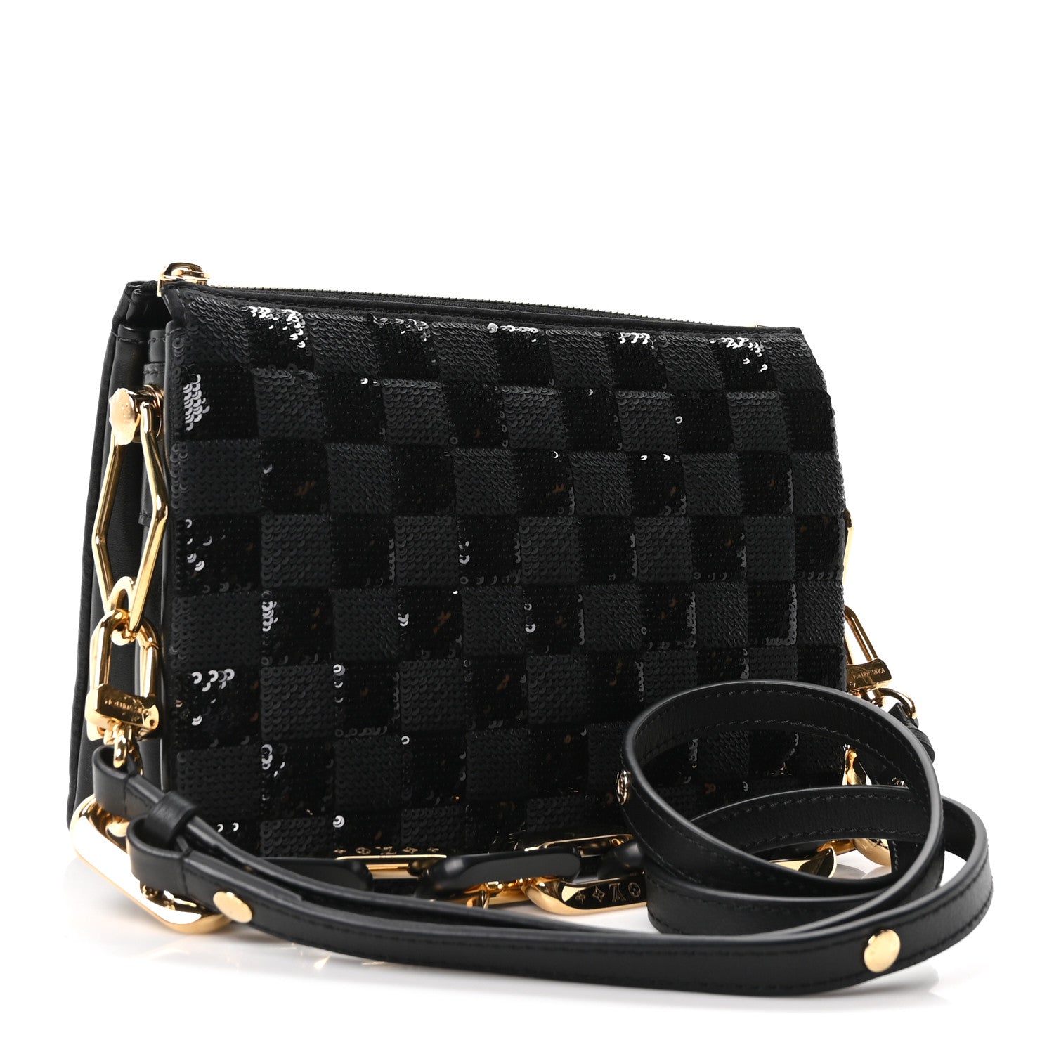 Louis Vuitton Satin Sequin Embroidered Damier Coussin BB Black 3 of 9