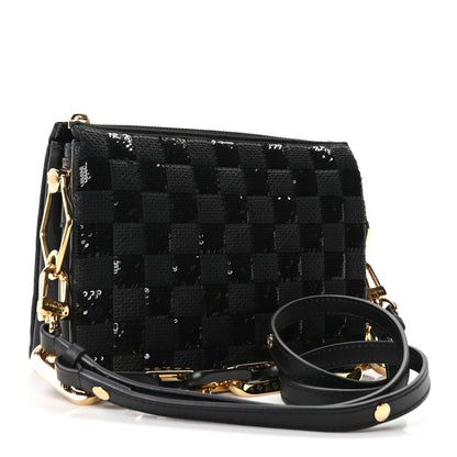 Louis Vuitton Satin Sequin Embroidered Damier Coussin BB Black 3 of 9