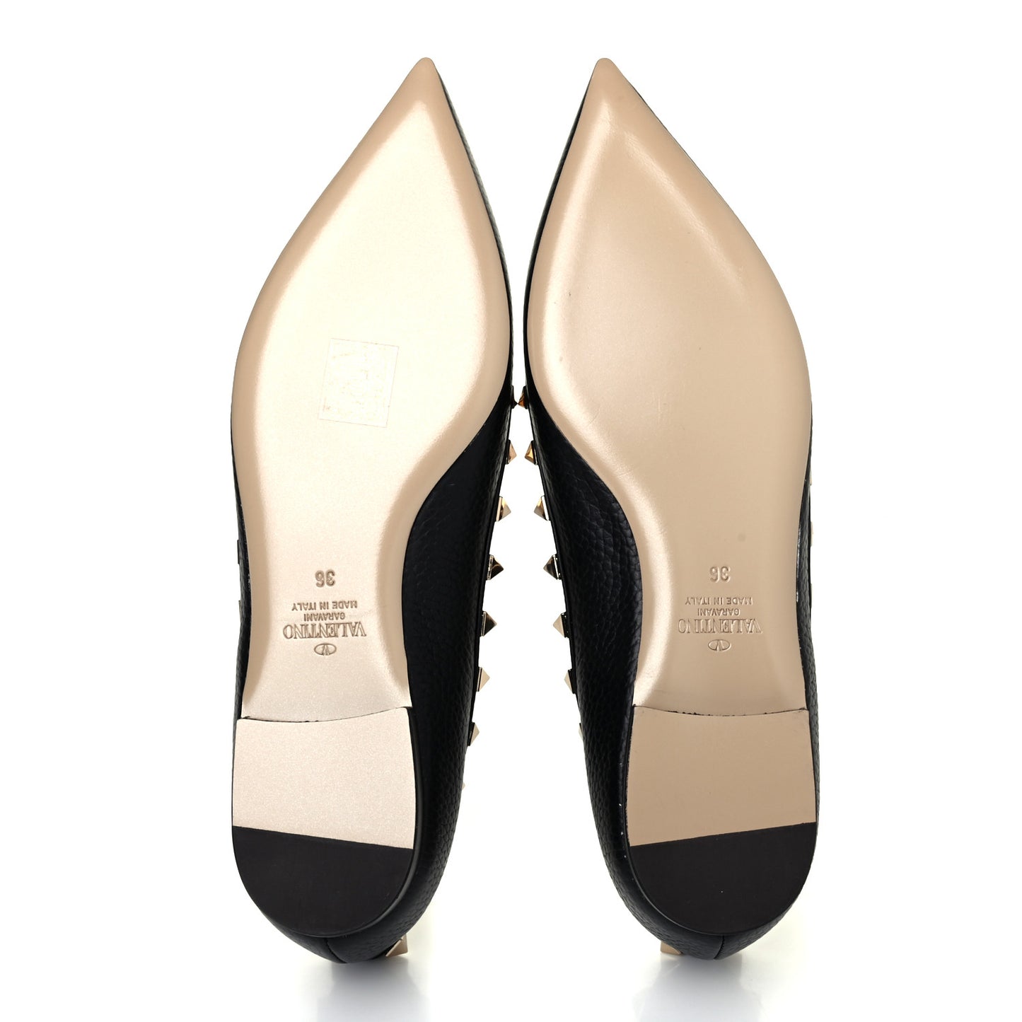 Pebbled Calfskin Rockstud Ballerina Flats 36 Black