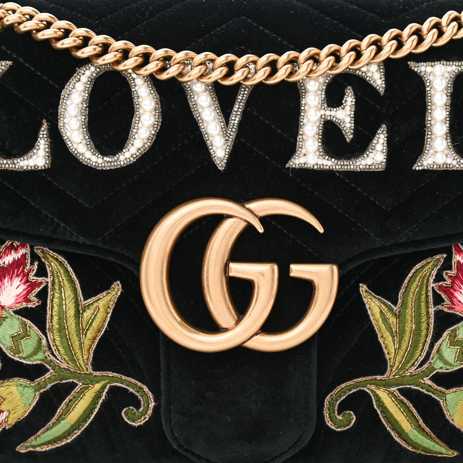Gucci Velvet Matelasse Loved Embroidered Medium GG Marmont Shoulder Bag Black 8 of 10