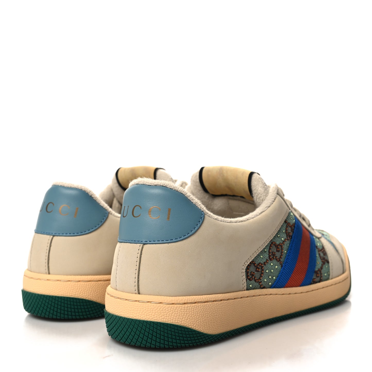 Calfskin GG Supreme Crystals Web Screener Sneaker 41.5 Azure Dusty Milk Beige