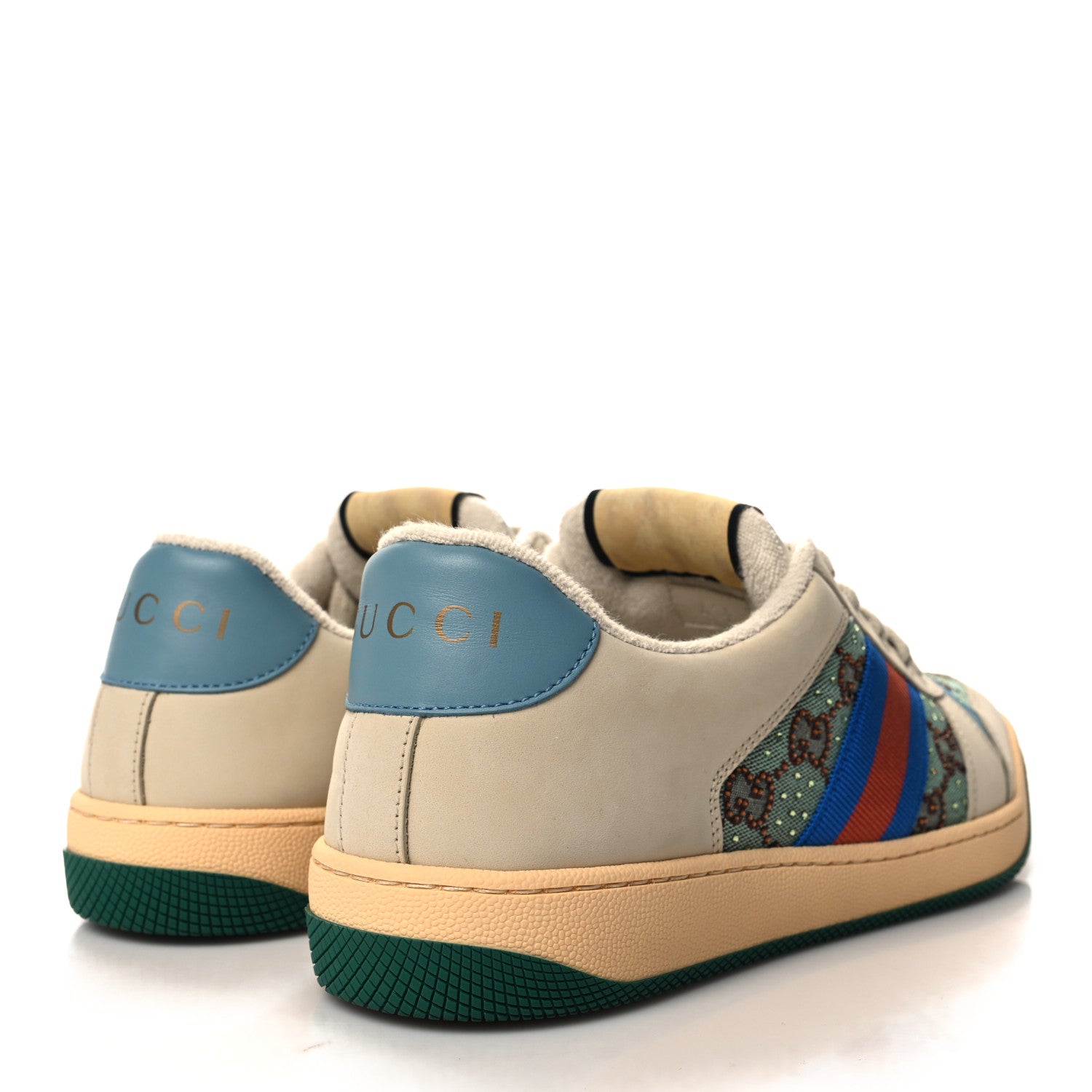 Gucci Calfskin GG Supreme Crystals Web Screener Sneaker 41.5 Azure Dusty Milk Beige 4 of 9