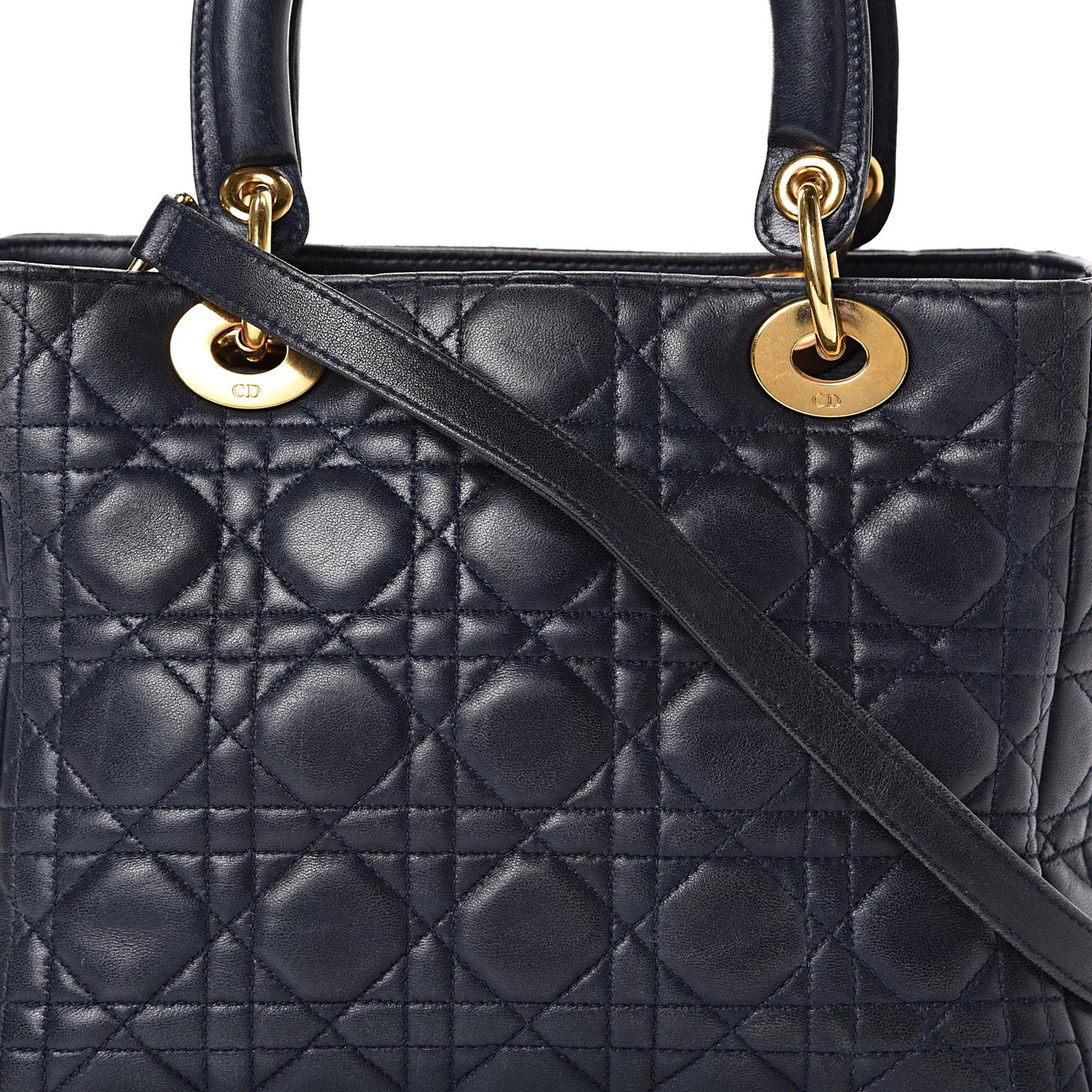 Lambskin Cannage Medium Lady Dior Navy Blue