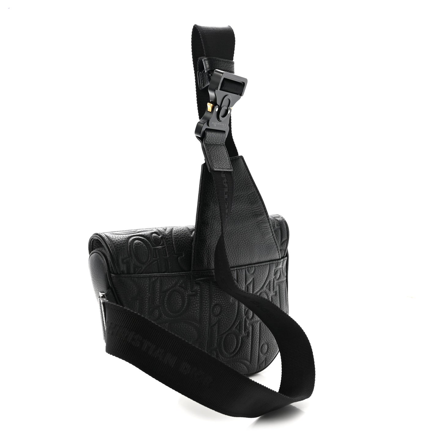 Grained Calfskin Embossed Dior Gravity Mens Saddle Bag Black