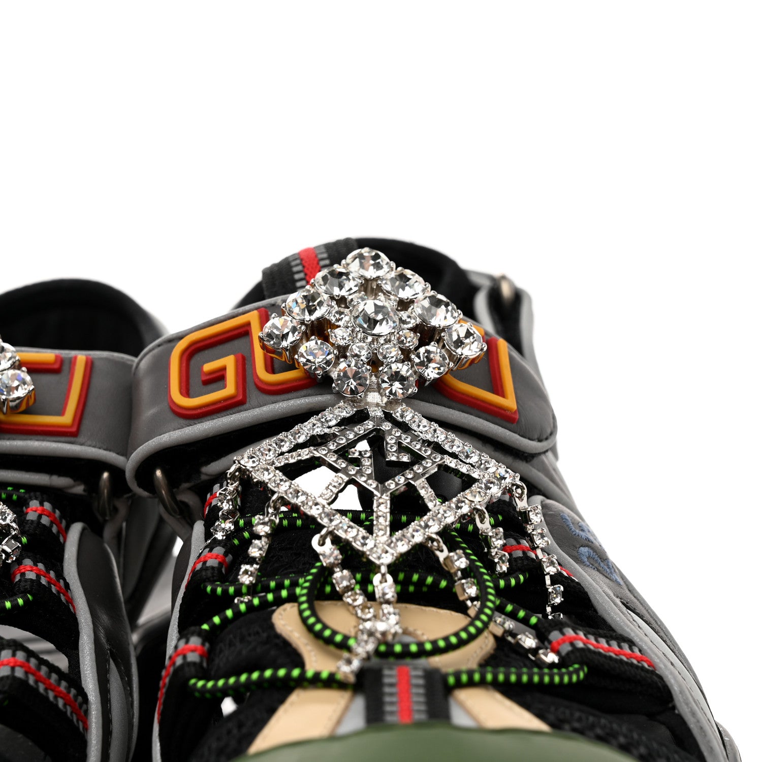 Gucci Mesh Fabric Tinsel Sport Sandals 38 Black Silver Green 5 of 9