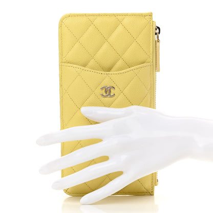 Chanel Caviar Quilted Classic Flat Wallet Pouch Yellow 3 of 7
