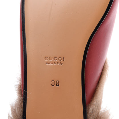 Gucci Betis Glamour Calfskin Fur Womens Princetown Slippers 38 Hibiscus Red Naturale 6 of 12