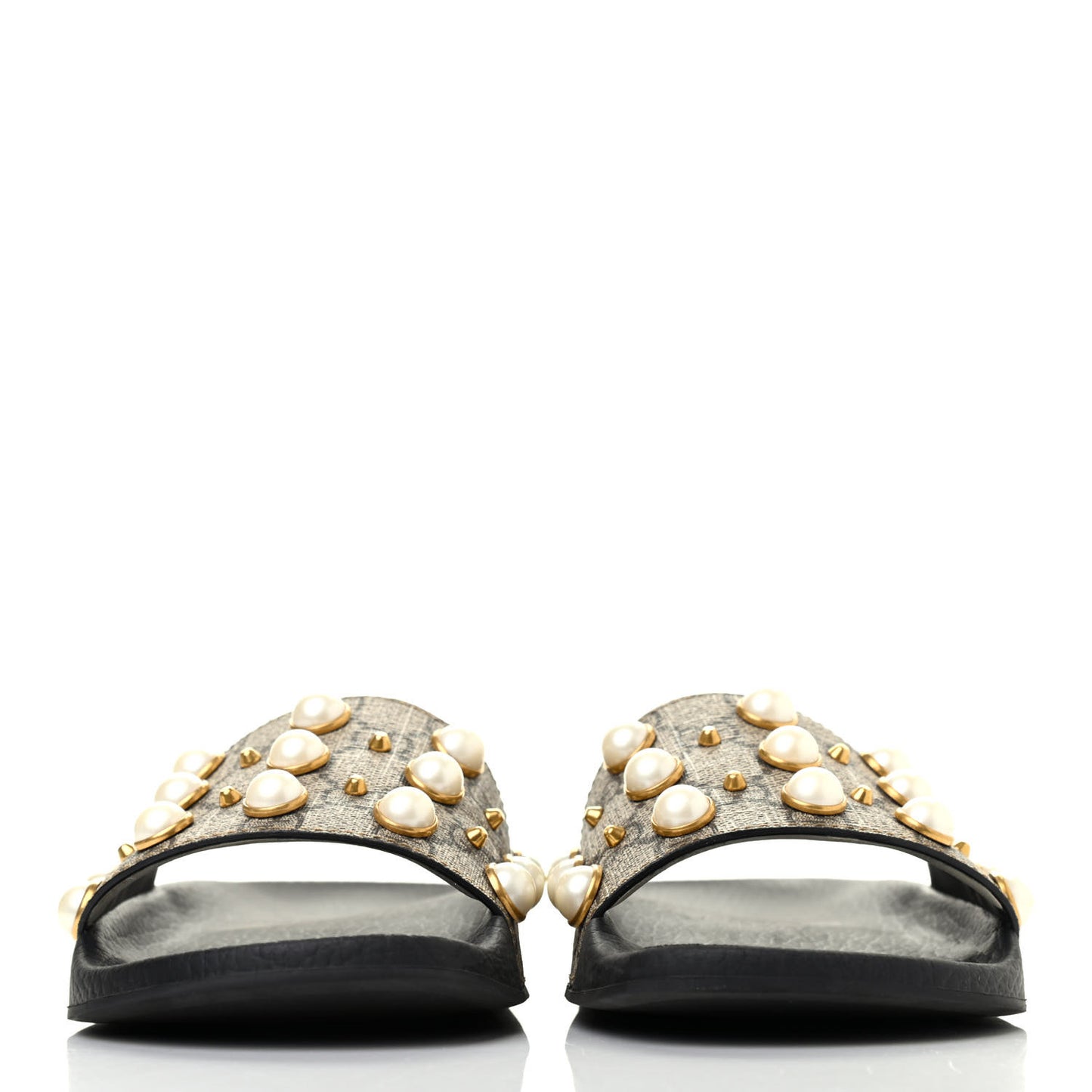 GG Supreme Monogram Slide Pearls Sandals 37 Beige