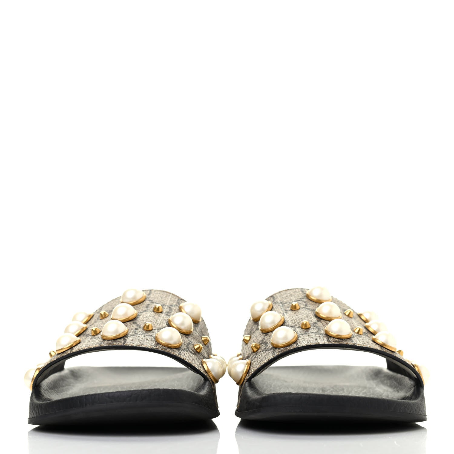 Gucci GG Supreme Monogram Slide Pearls Sandals 37 Beige 2 of 4