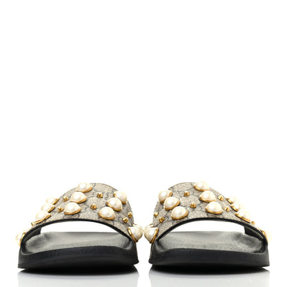 Gucci GG Supreme Monogram Slide Pearls Sandals 37 Beige 2 of 4