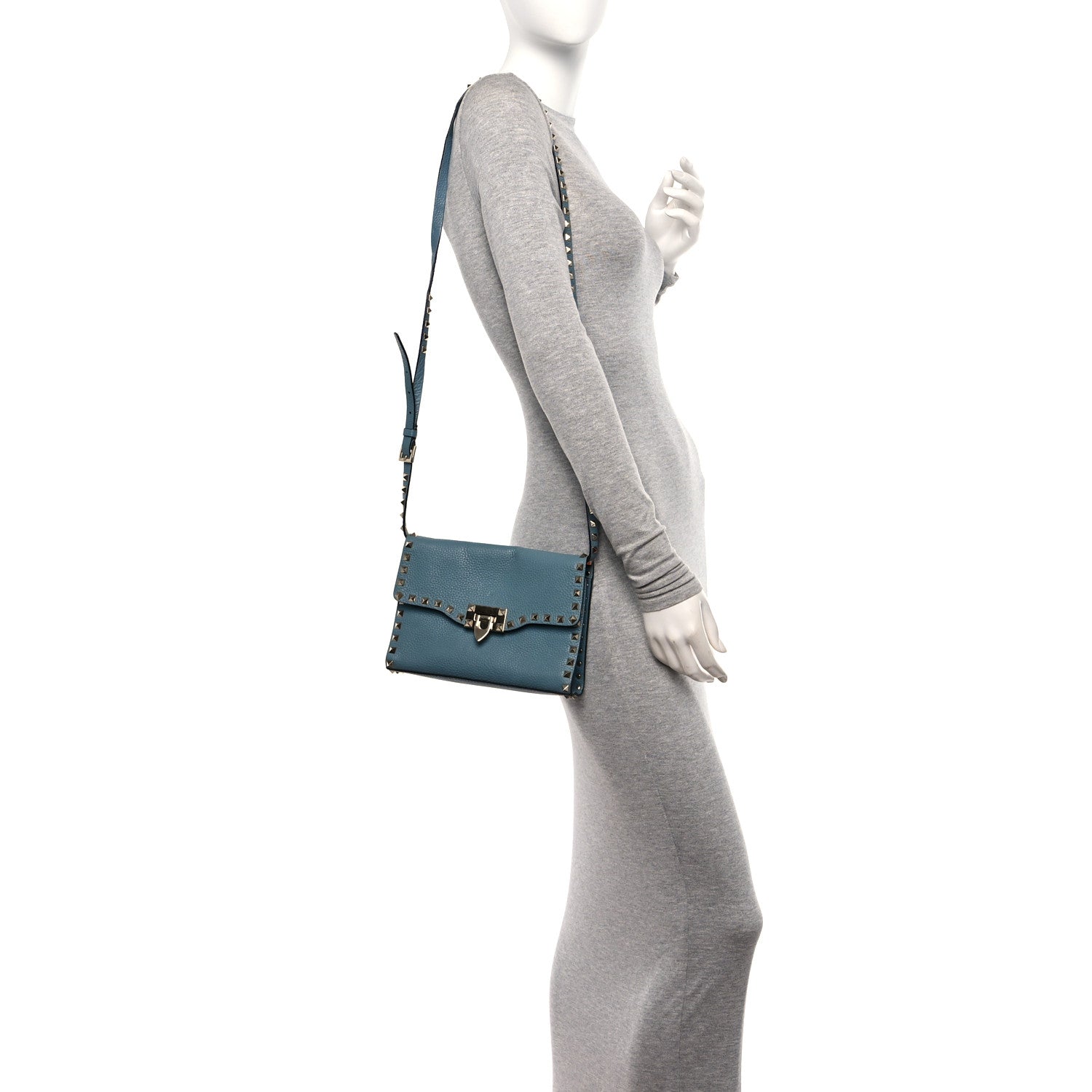 Valentino Garavani Pebbled Calfskin Medium Rockstud Flip Lock Crossbody Bag Celadon 2 of 9