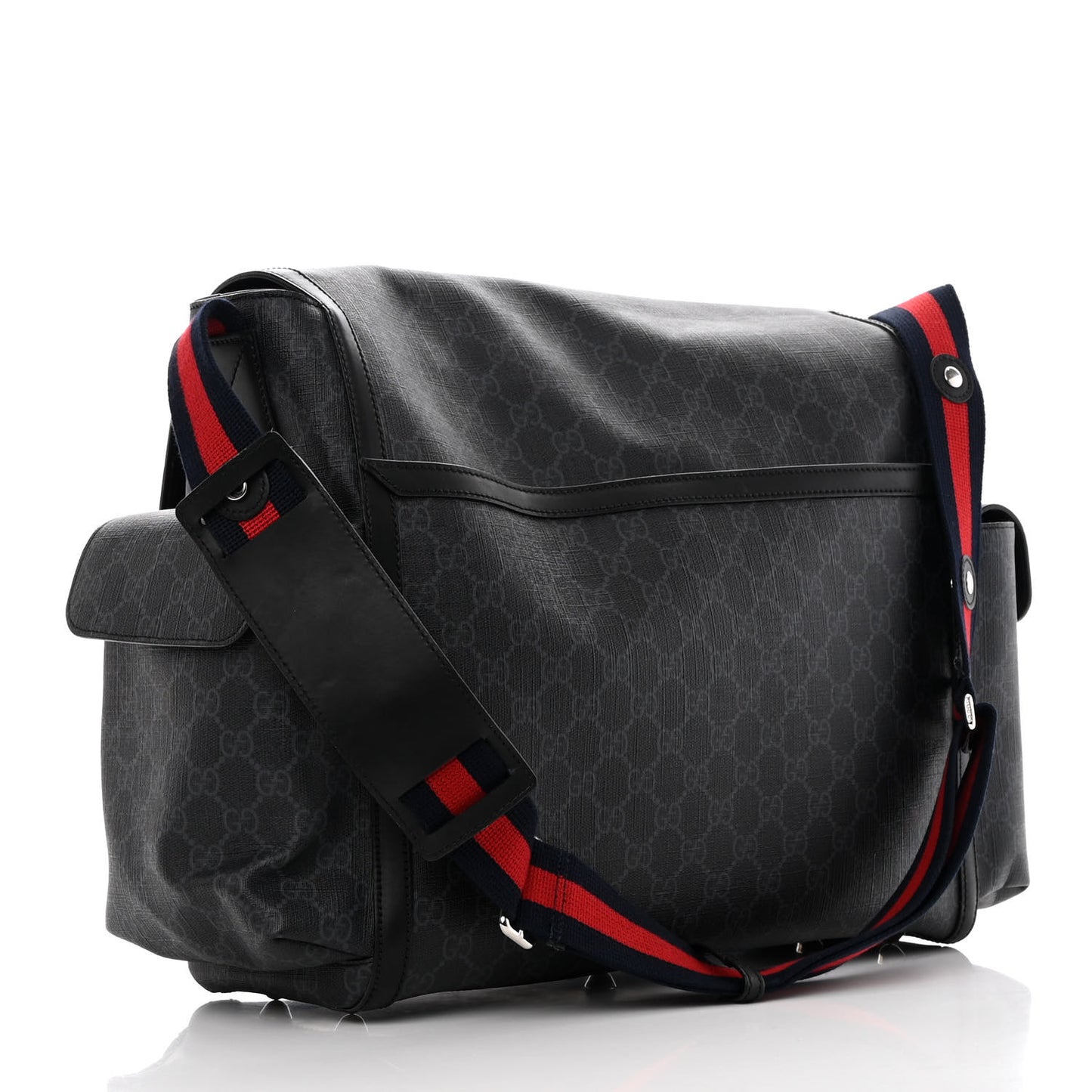 GG Supreme Monogram Web Messenger Diaper Bag Black Grey