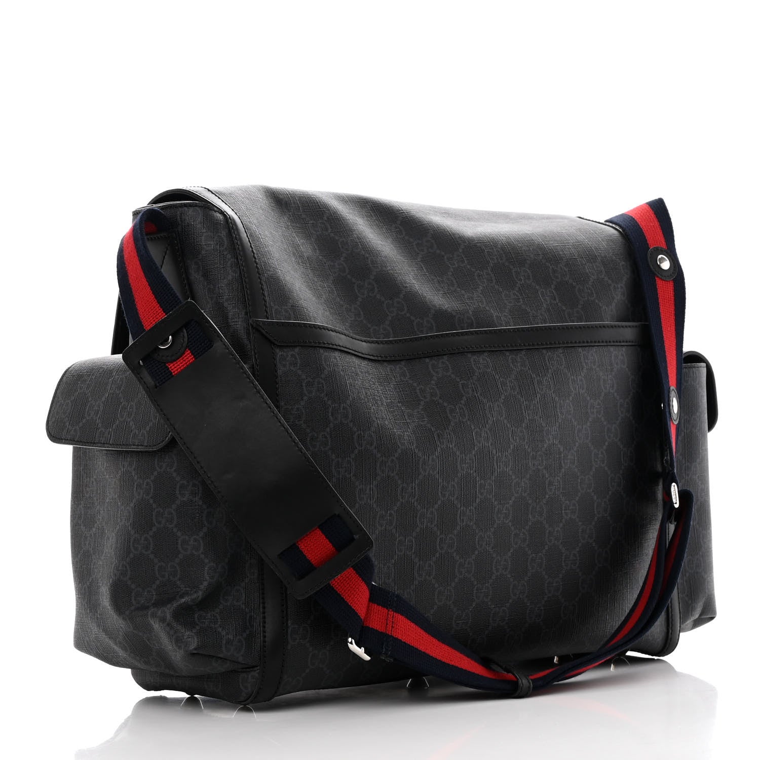 Gucci GG Supreme Monogram Web Messenger Diaper Bag Black Grey 3 of 15