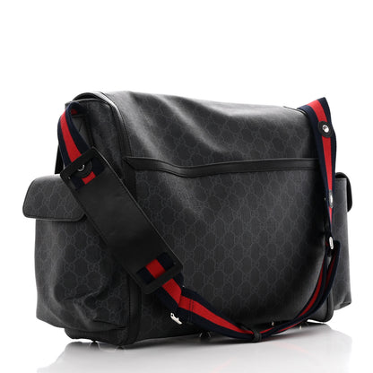 Gucci GG Supreme Monogram Web Messenger Diaper Bag Black Grey 3 of 15