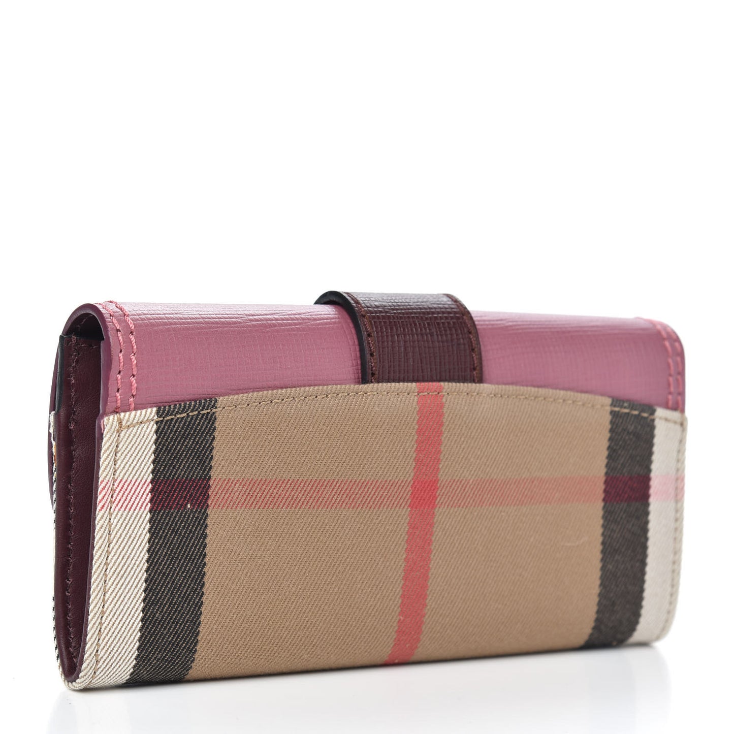 Embossed Calfskin House Check Halton Wallet Dusky Pink Burgundy