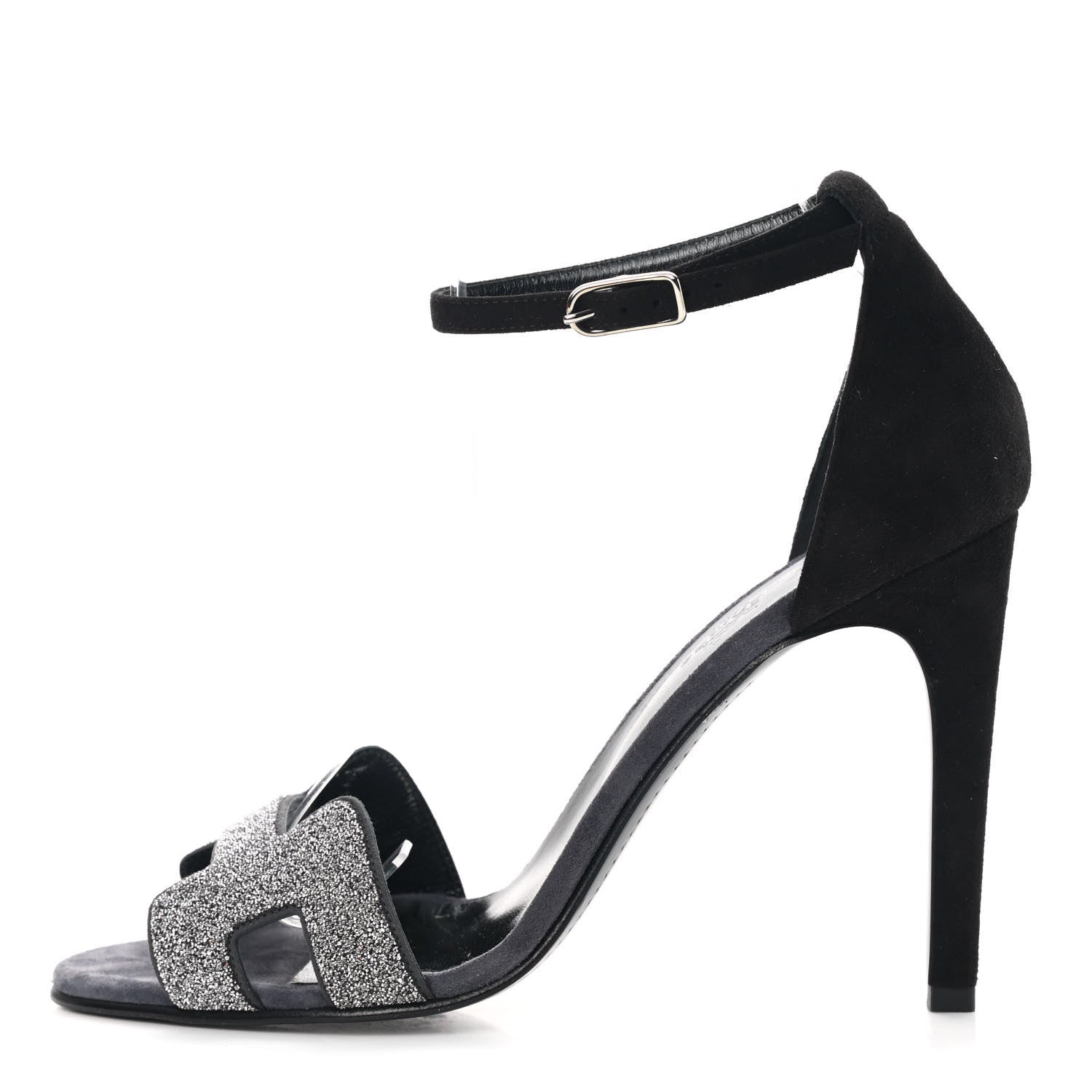 Hermes Suede Goatskin Crystal Premiere 105 Sandals 39 Black 1 of 12