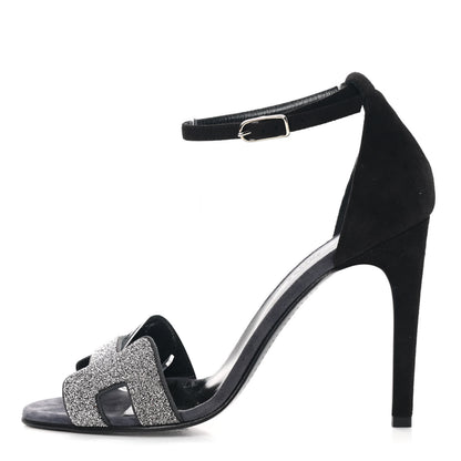 Hermes Suede Goatskin Crystal Premiere 105 Sandals 39 Black 1 of 12