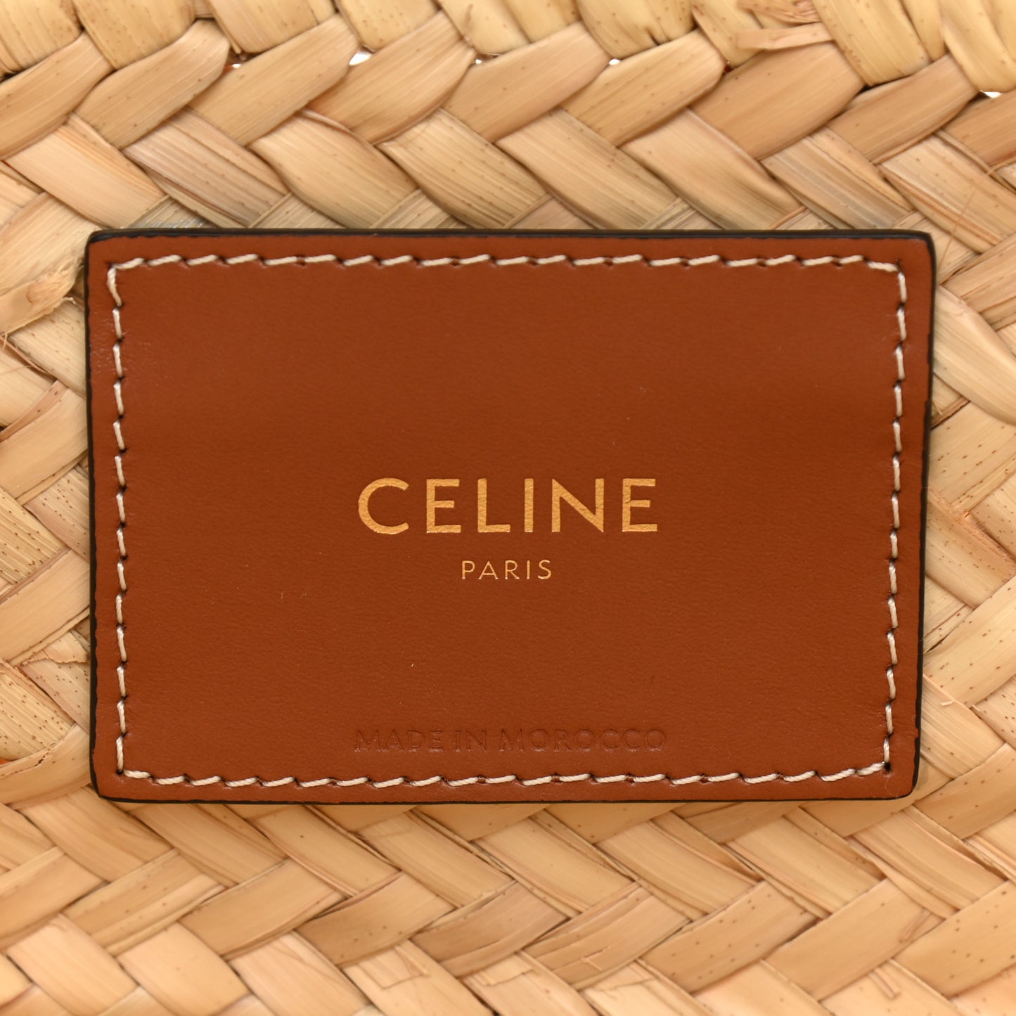 Raffia Calfskin Triomphe Medium Panier Tan