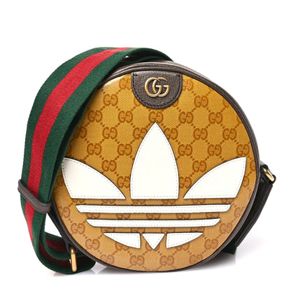 Gucci X ADIDAS Crystal Vintage Monogram Textured Dollar Calfskin Web Trefoil Small Ophidia Round Shoulder Bag Mid Natural Nut Off White New Acero 1 of 10