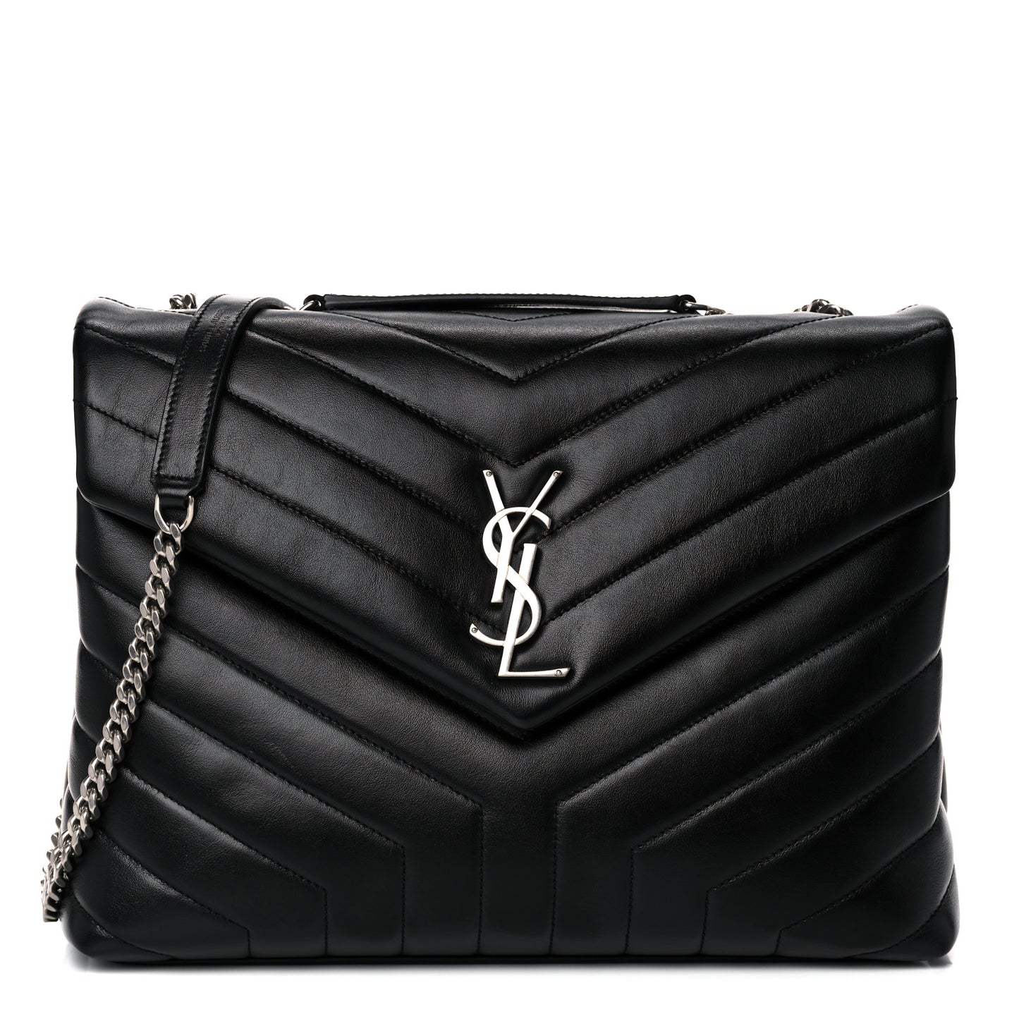 Calfskin Y Quilted Monogram Medium Loulou Chain Satchel Black