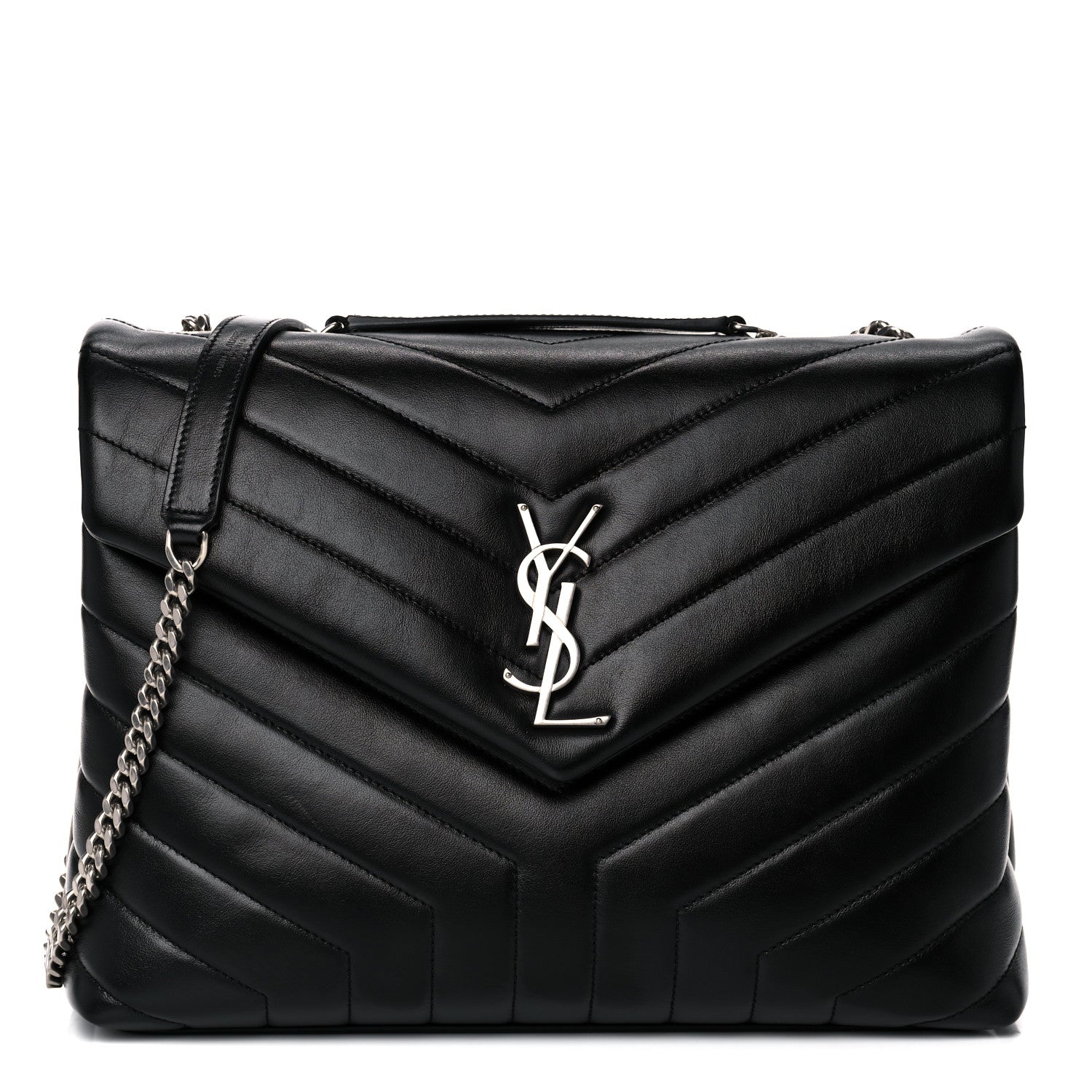 Saint Laurent Calfskin Y Quilted Monogram Medium Loulou Chain Satchel Black 1 of 15