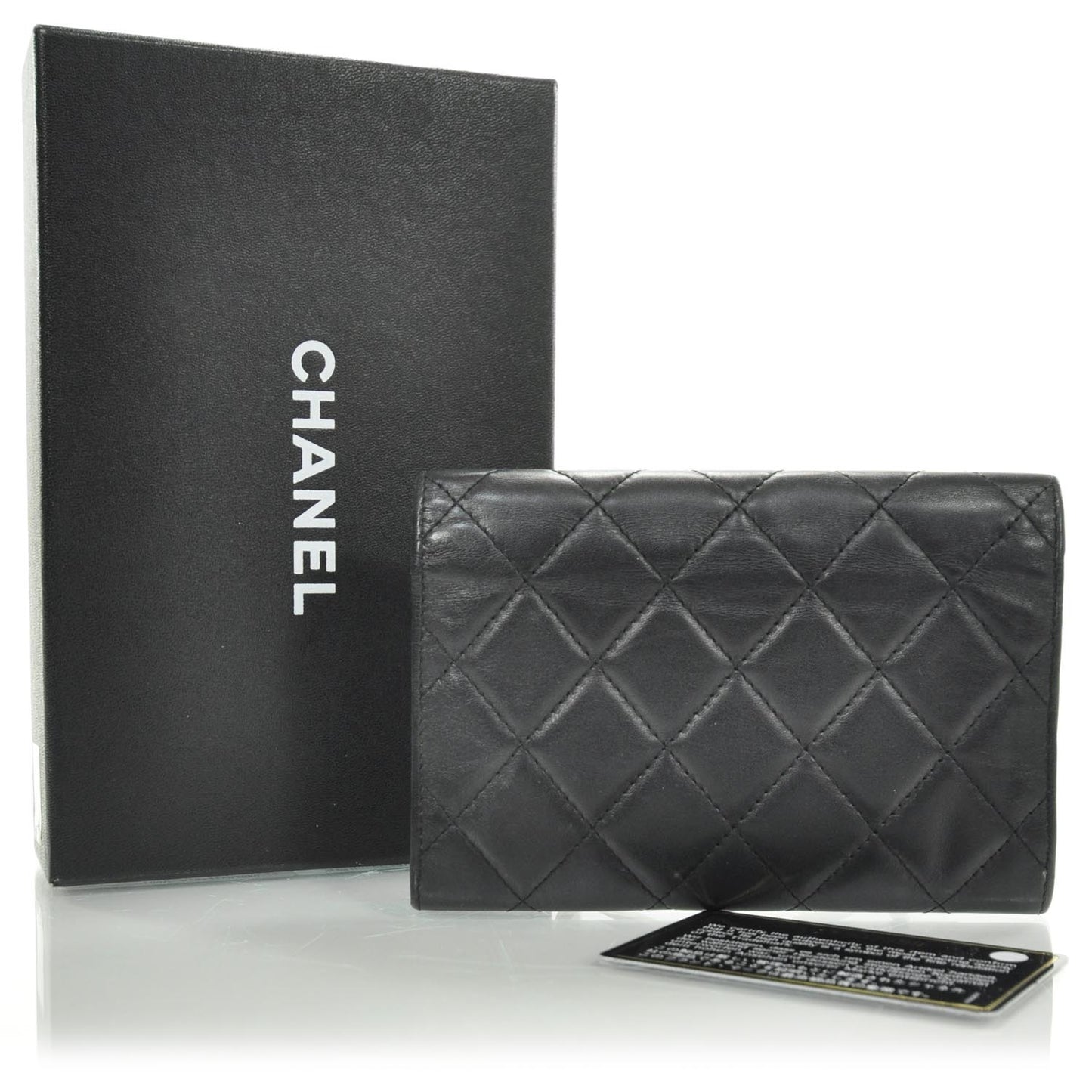 Calfskin Quilted Cambon Flap Wallet Black