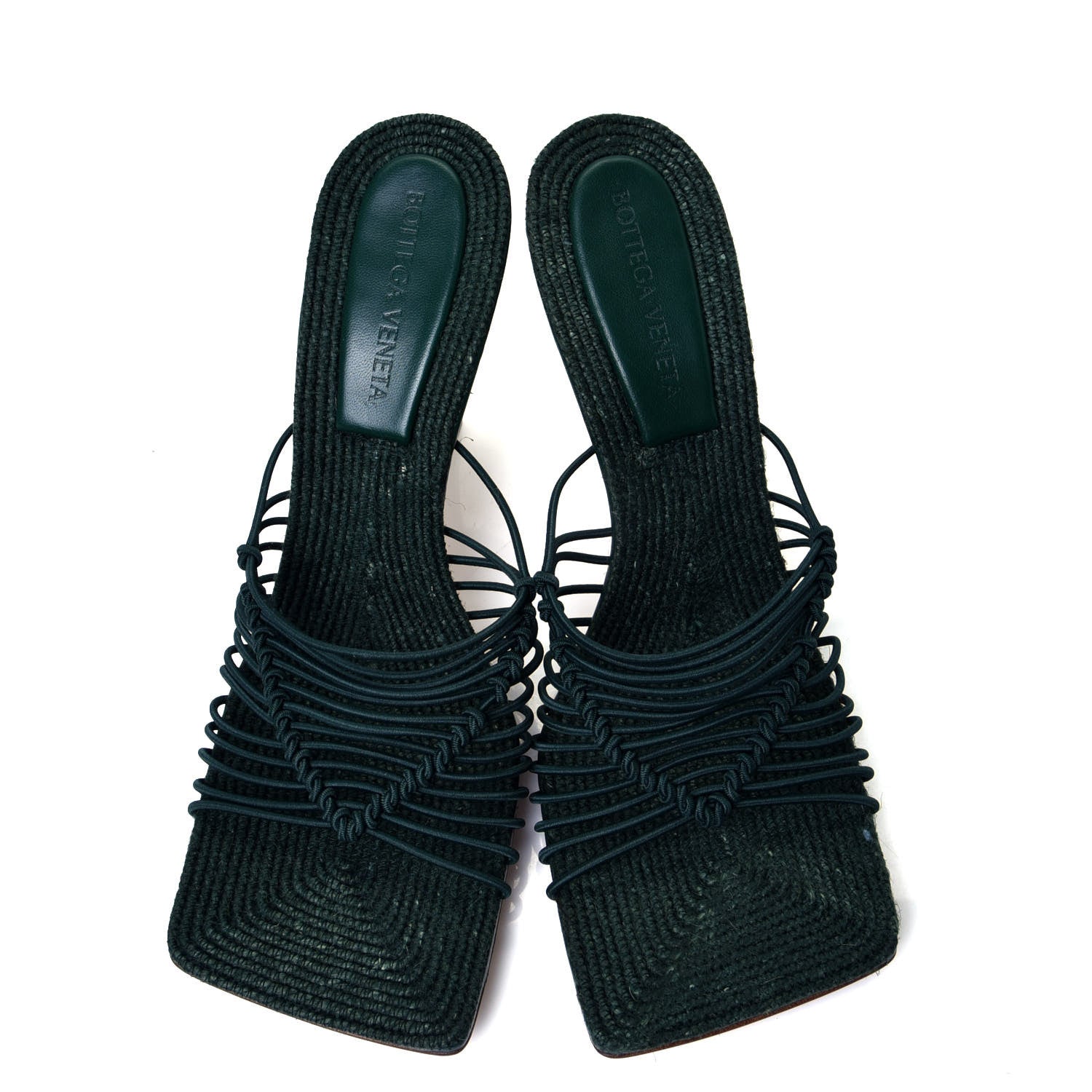 Bottega Veneta Raffia Elasticized Stretch Mule Sandals 38 Emerald Green 5 of 10