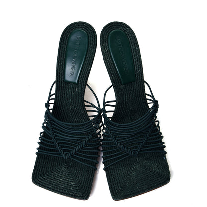 Bottega Veneta Raffia Elasticized Stretch Mule Sandals 38 Emerald Green 5 of 10