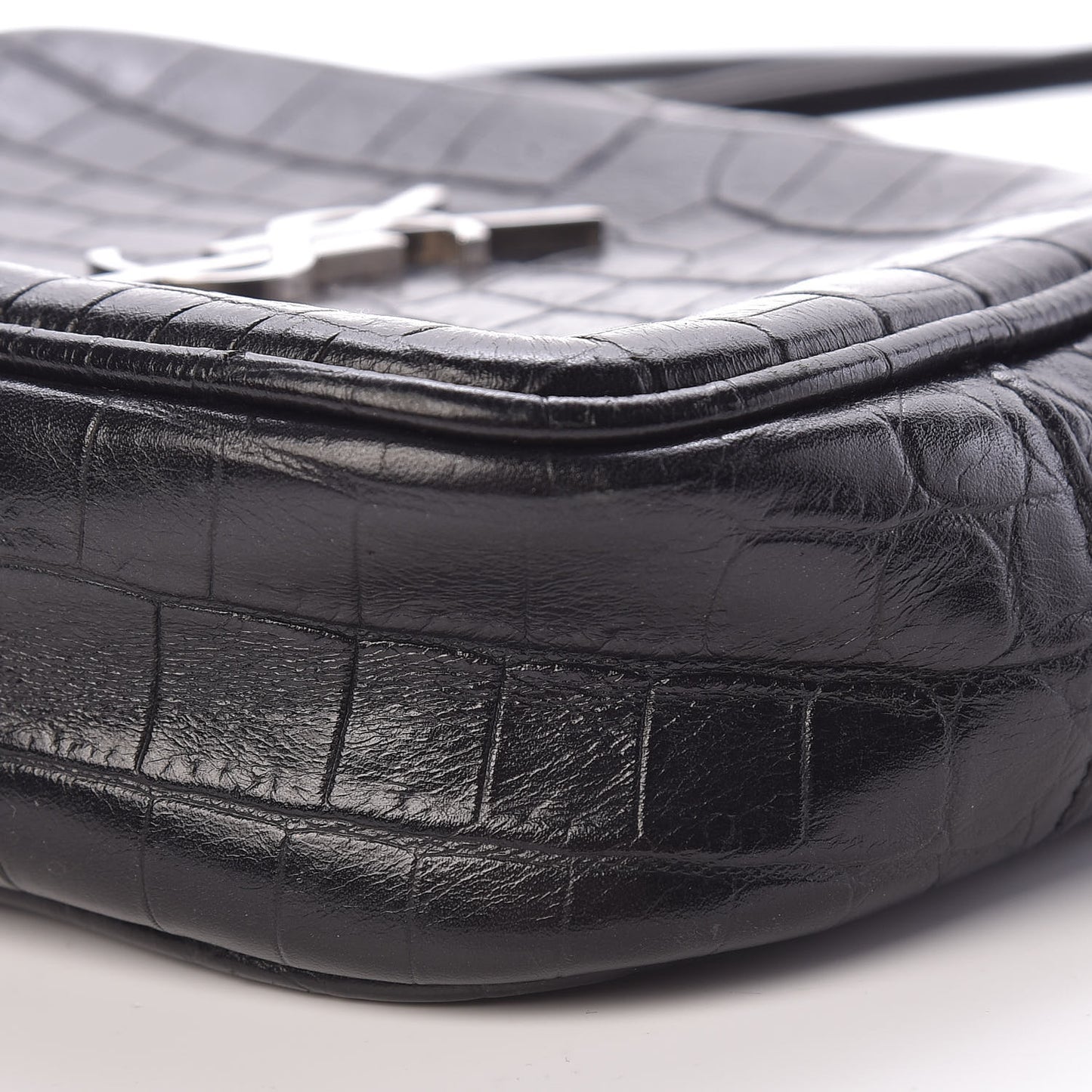 Calfskin Crocodile Embossed Monogram Blogger Bag Black