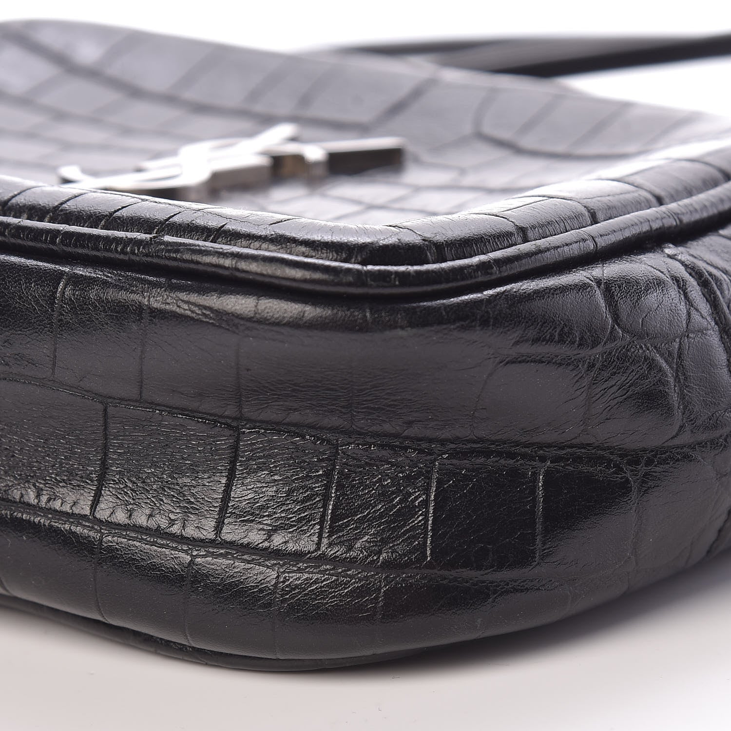 Saint Laurent Calfskin Crocodile Embossed Monogram Blogger Bag Black 10 of 11