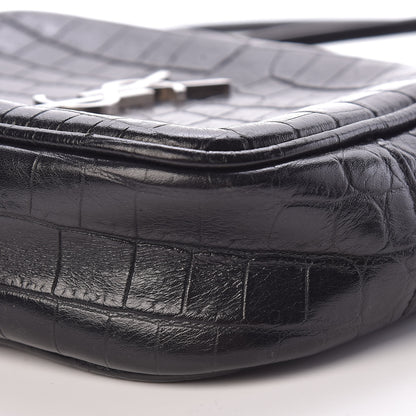 Saint Laurent Calfskin Crocodile Embossed Monogram Blogger Bag Black 10 of 11