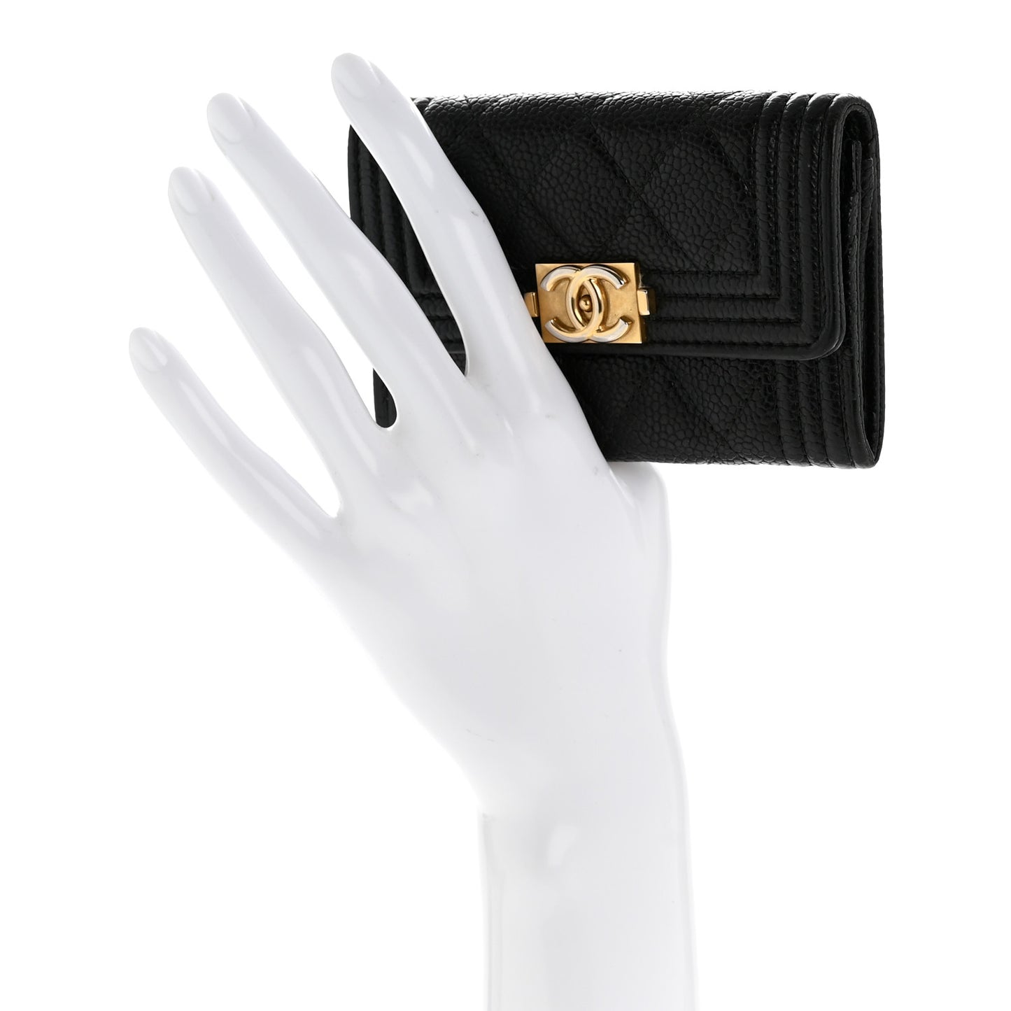 Caviar Quilted Boy Flap Card Holder Black
