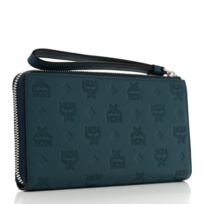 MCM Calfskin Ottomar Monogram Large Aren Zip Wallet Deep Teal 3 of 6
