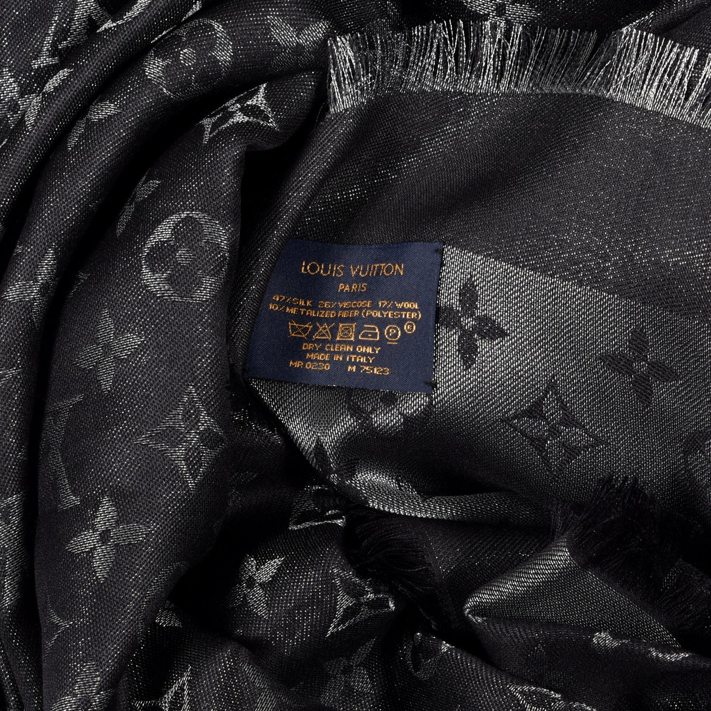 Silk Lurex Wool Monogram Shine Shawl Black
