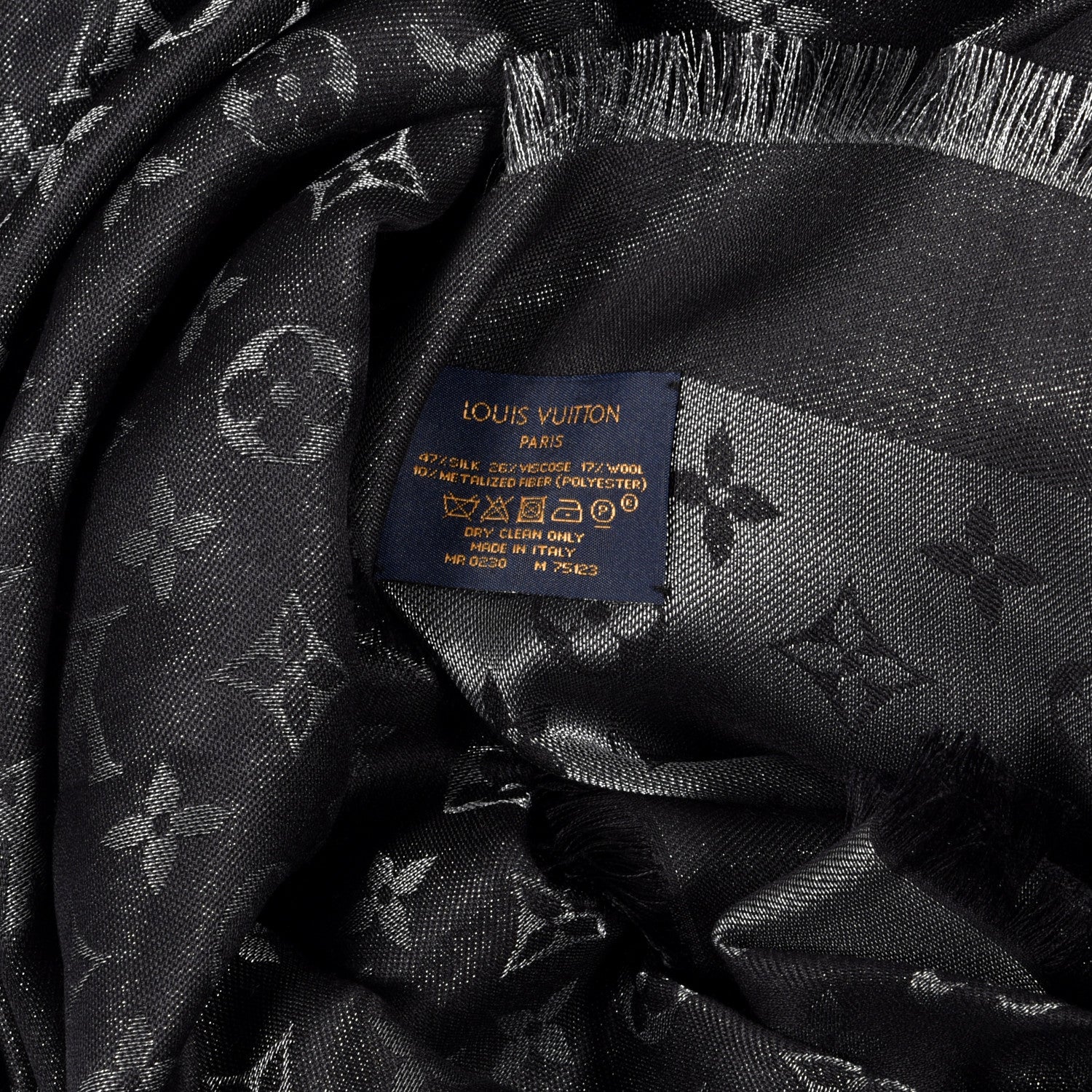 Louis Vuitton Silk Lurex Wool Monogram Shine Shawl Black 4 of 4