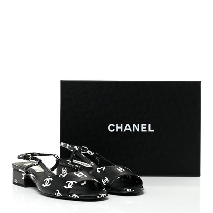 Chanel Printed Lambskin CC Slingback Sandals 40 Black White 12 of 12