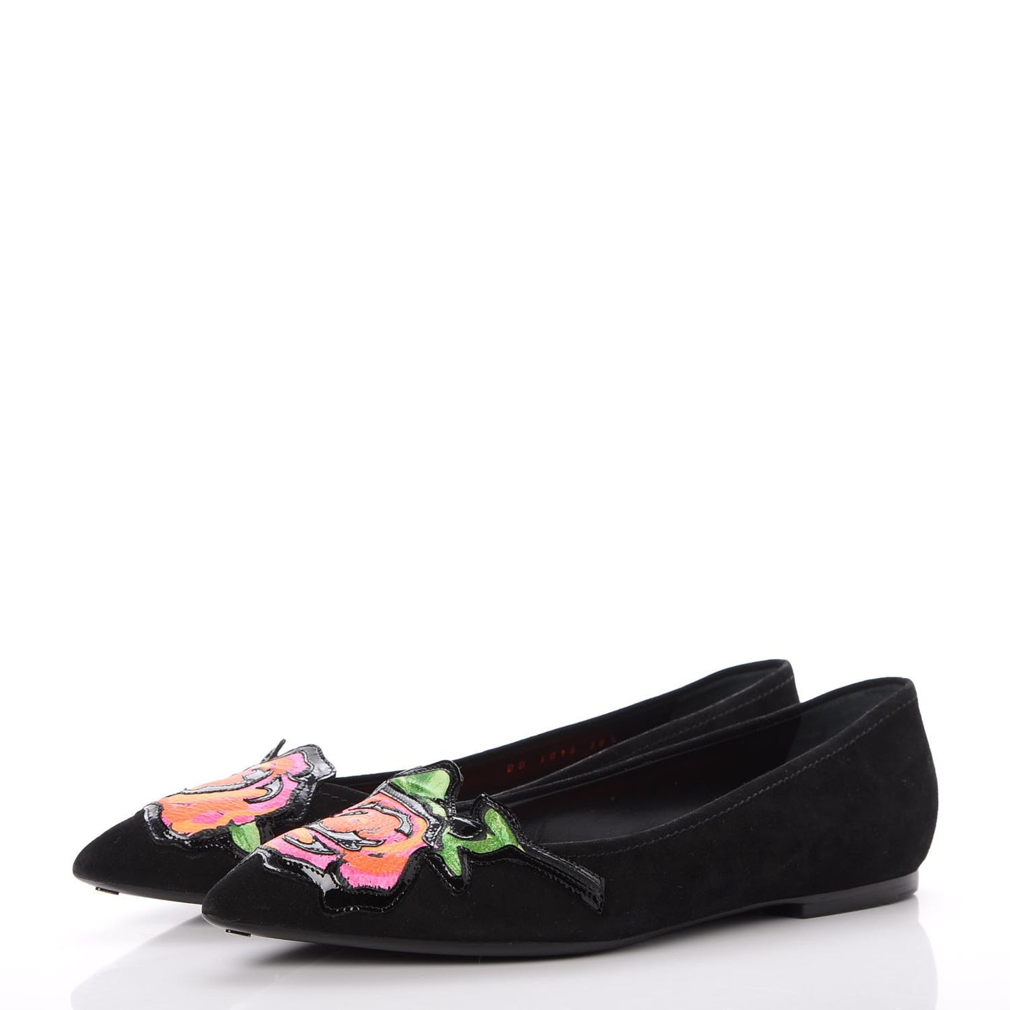 Suede Graffiti Rose Ballet Flats 38.5 Black