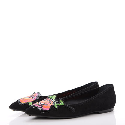 Louis Vuitton Suede Graffiti Rose Ballet Flats 38.5 Black 3 of 8