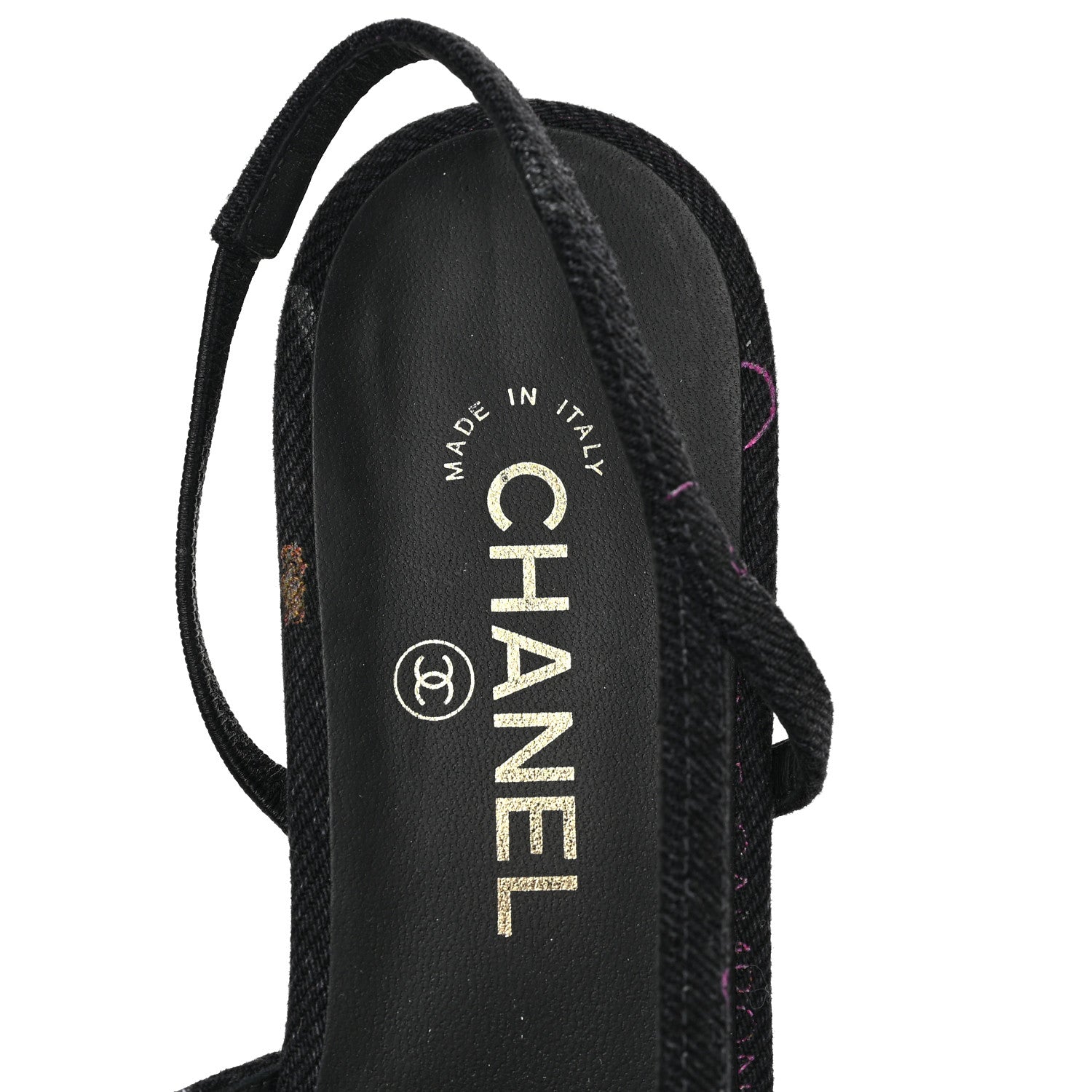 Chanel Denim Cap Toe Denim Mood Slingback Flats 40 Black Multicolor 7 of 9