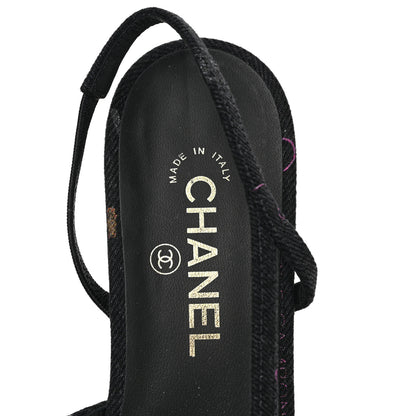 Chanel Denim Cap Toe Denim Mood Slingback Flats 40 Black Multicolor 7 of 9