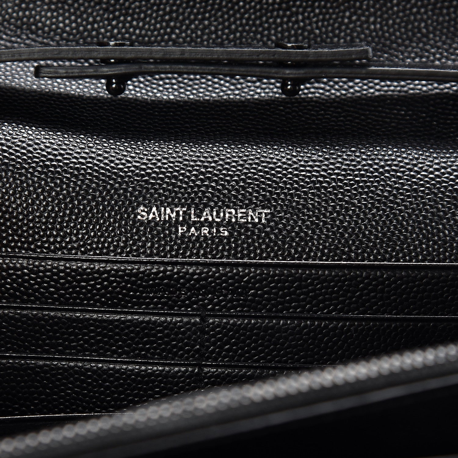 Saint Laurent Grain De Poudre Matelasse Chevron Monogram Chain Wallet Black 7 of 9