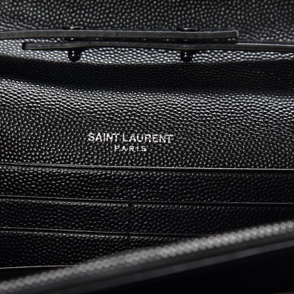 Saint Laurent Grain De Poudre Matelasse Chevron Monogram Chain Wallet Black 7 of 9