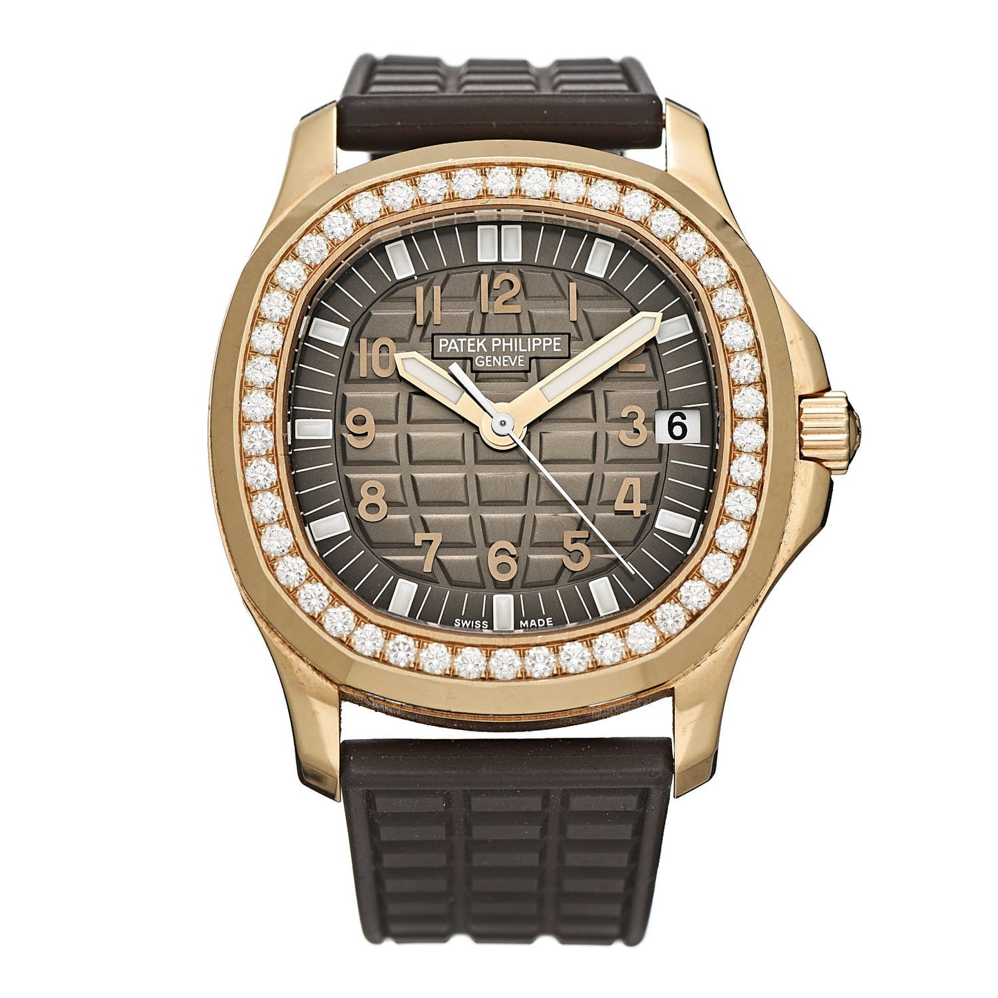 18K Rose Gold Rubber Diamond 35.6mm Aquanaut Automatic Watch Brown 5068