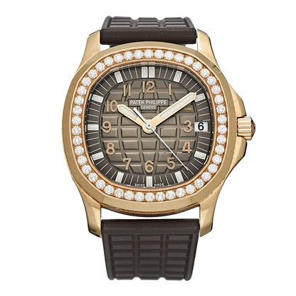 Patek Philippe 18K Rose Gold Rubber Diamond 35.6mm Aquanaut Automatic Watch Brown 5068 1 of 10
