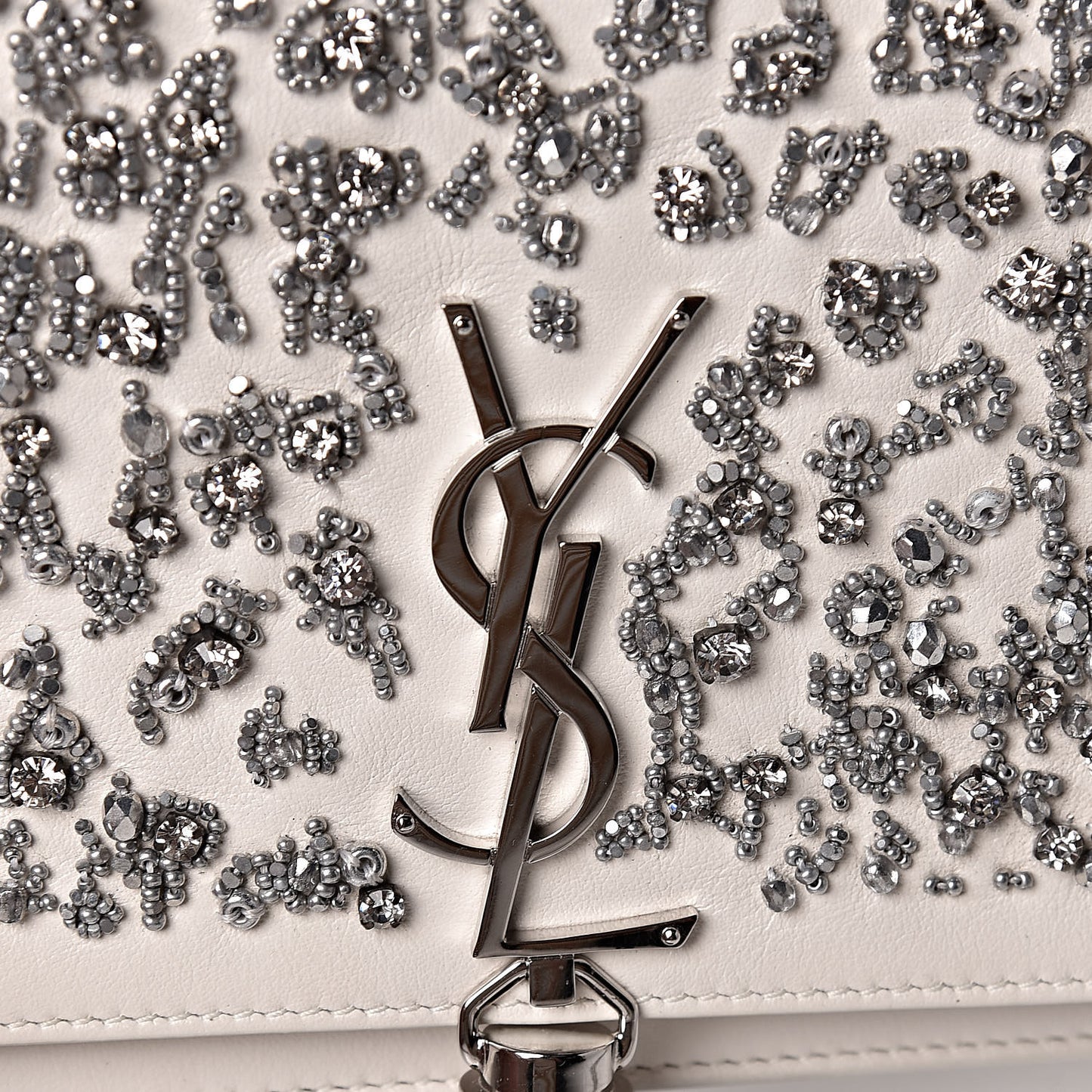 Calfskin Bead Embellished Kate Monogram Tassel Chain Wallet White