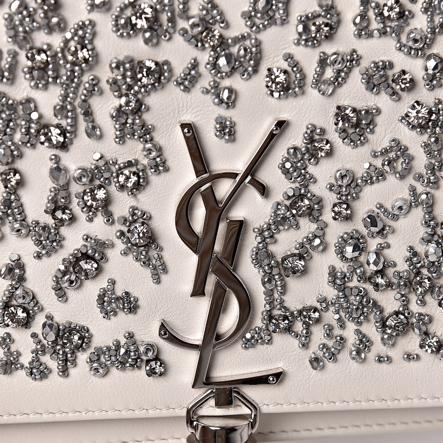 Saint Laurent Calfskin Bead Embellished Kate Monogram Tassel Chain Wallet White 7 of 9
